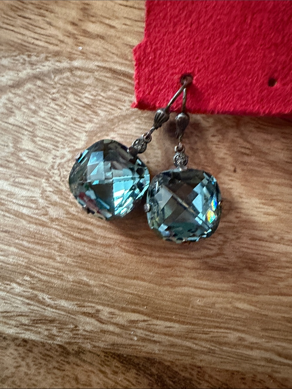 Catherine Popesco Blue-Green Faceted Crystal Drop Earrings